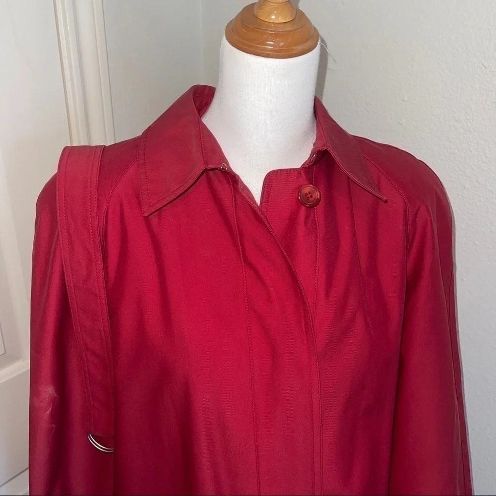 𝅺gallery Red Raincoat Trench Swith Matching Floppy Hat / Plaid Interior - M
